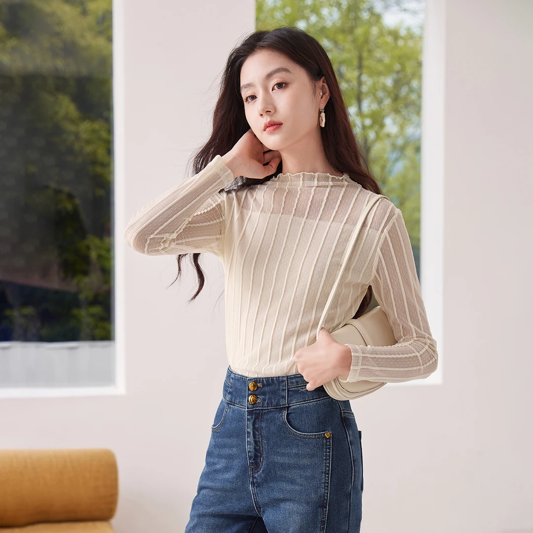 S3093727毛针织衫 香影蕾丝打底衫女长袖秋冬新款精致镂空