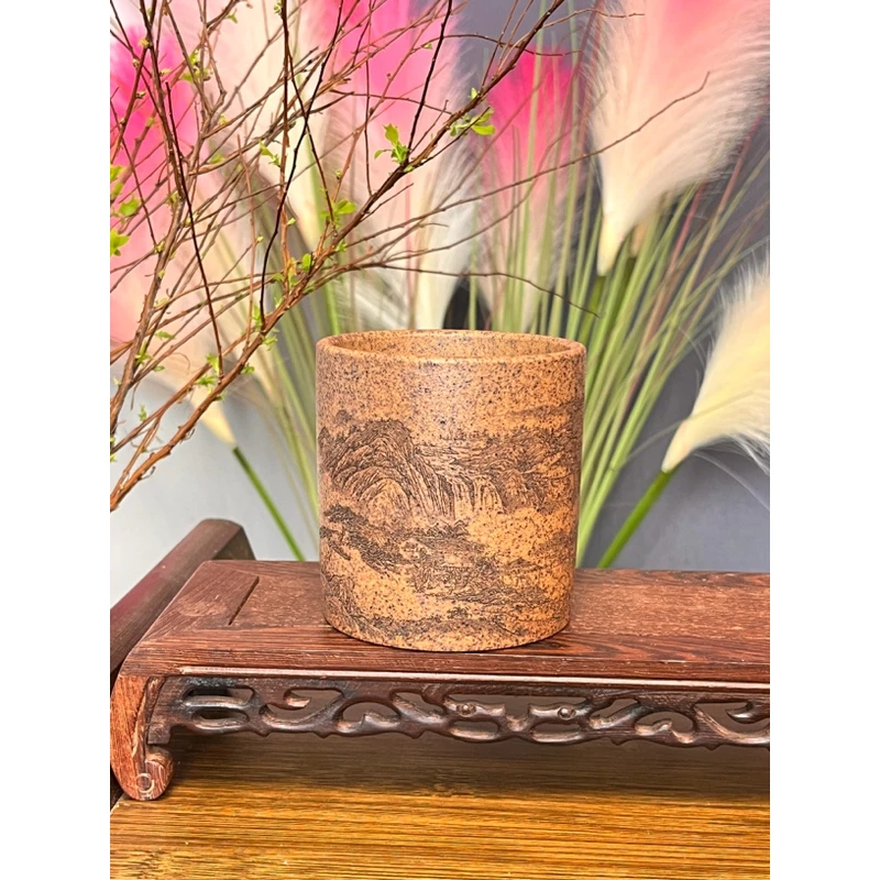 107原矿紫砂芝麻段泥柴烧手工主人杯高温还原直筒茶杯