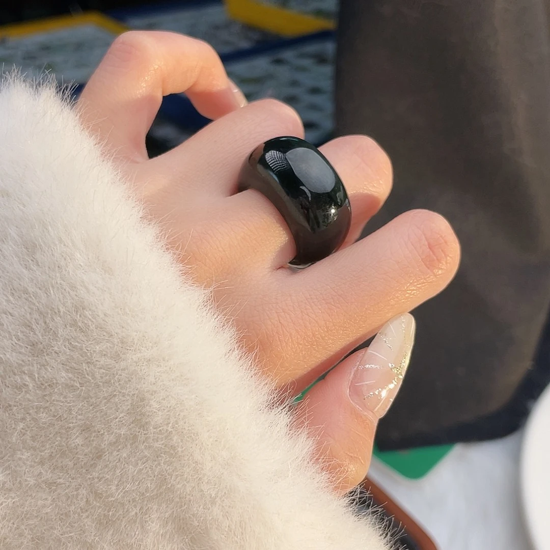 和田玉未镶嵌戒指k79 黑青馒头17.5mm