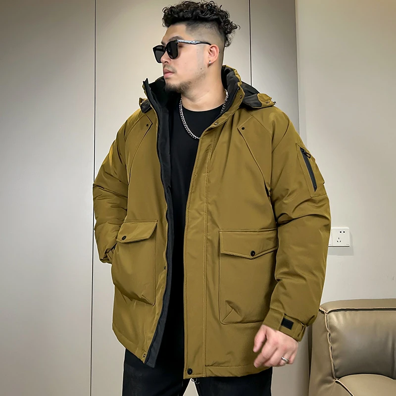 大码男装冬季宽松保暖棉服男加肥加大中长款胖子男款加厚连帽棉衣