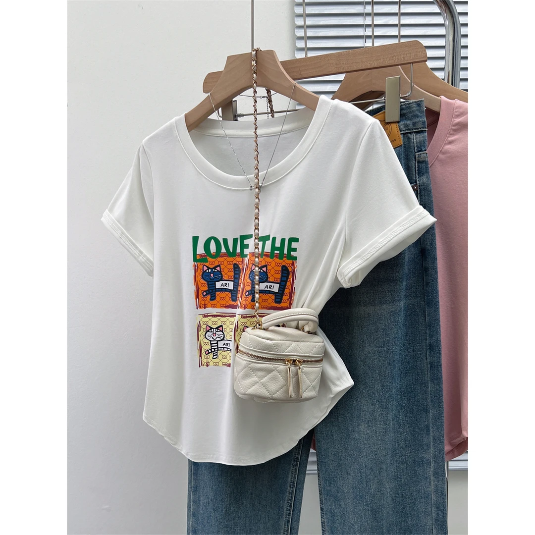 大码女装2024夏季新款时尚休闲动漫字母印花短袖T恤上衣1237