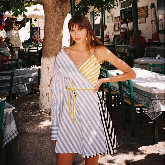 【楠哥专属】度假风单肩袖单边吊带 18123