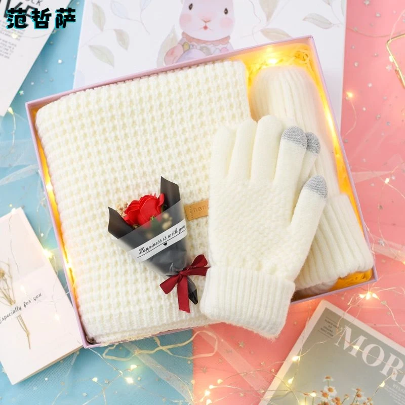 围巾手套帽子三件套针织礼盒送闺蜜女友冬季暖心教师节礼物礼盒装