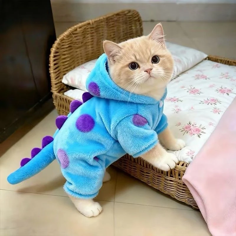 小猫咪衣服秋冬法兰绒搞怪恐龙装布偶蓝猫幼猫防掉毛宠物冬天衣服