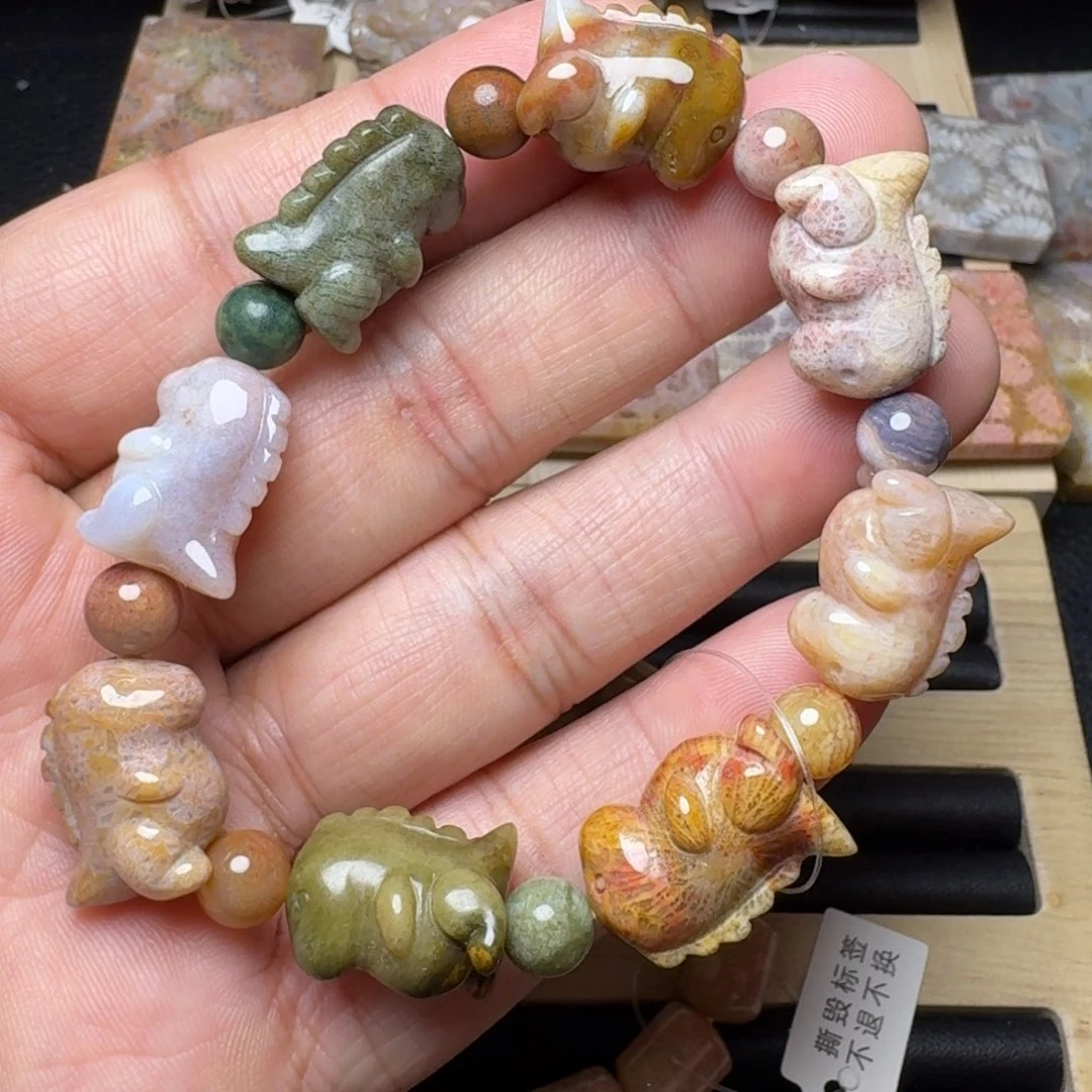 硅化玉未镶嵌纯天然色有机玉石保真色多宝恐龙手链