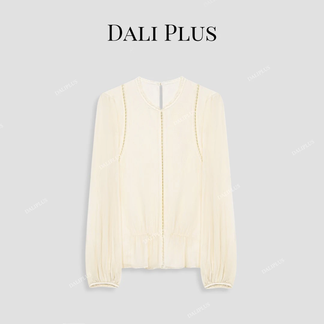 DALI PLUS法式飘逸气质感圆领百搭灯笼袖休闲长袖衬衫-D5SZ8011