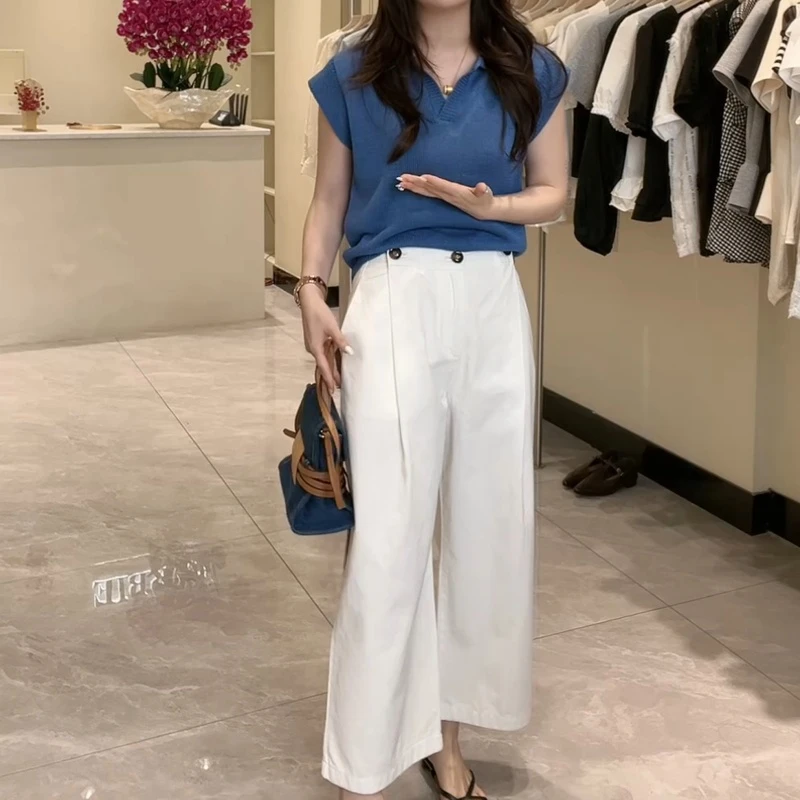 夏季简约Polo领针织短袖+百搭显瘦休闲裤LK2503361