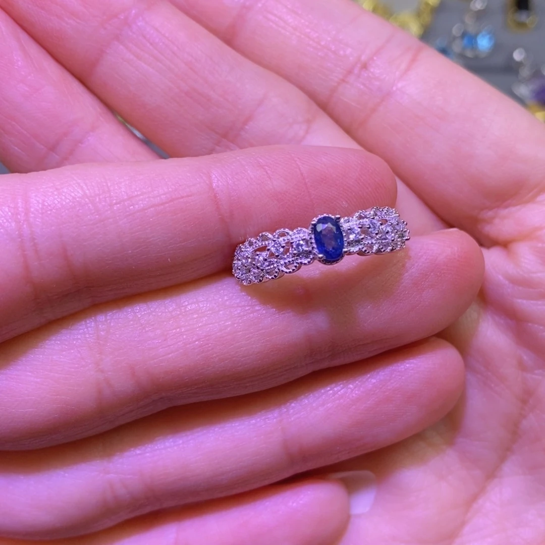 蓝宝石戒指银S925镶嵌