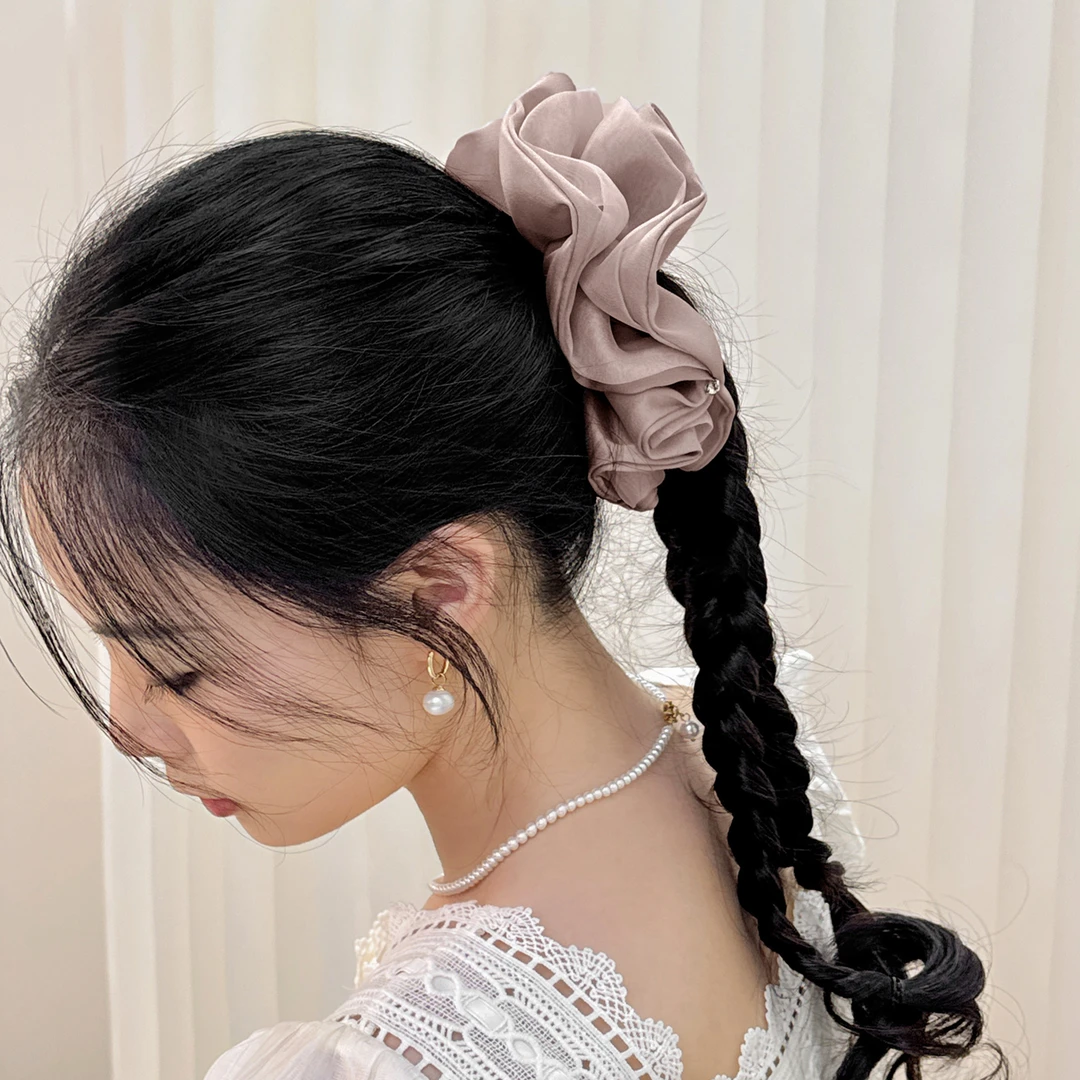 【3件8折】日韩风小众气质简约优雅丝滑百搭真丝白钻缎面大肠圈发饰
