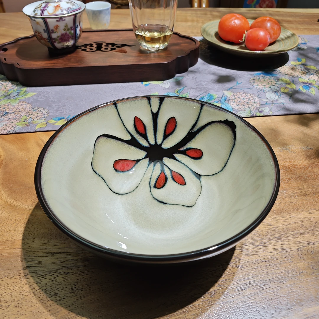 小可陶瓷半夏大碗19厘米左右深盘高温釉下彩手绘
