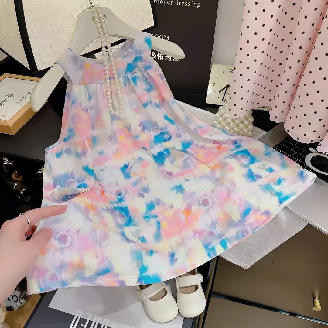 欧若风2025新款女童连衣裙夏季网红韩版长裙沙滩吊带裙无袖公主裙