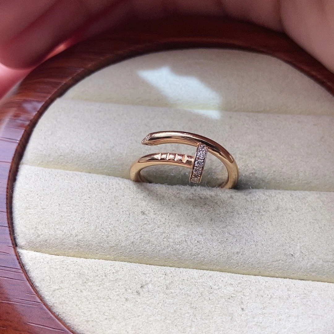 钻石戒指/指环18K金镶嵌钉子头尾窄k玫14