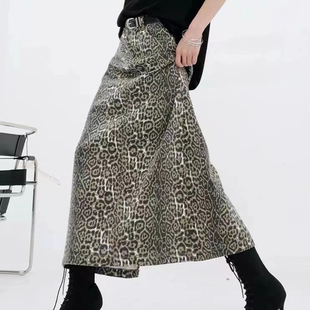 高级感百搭豹纹高腰鱼尾半身裙显瘦时尚
