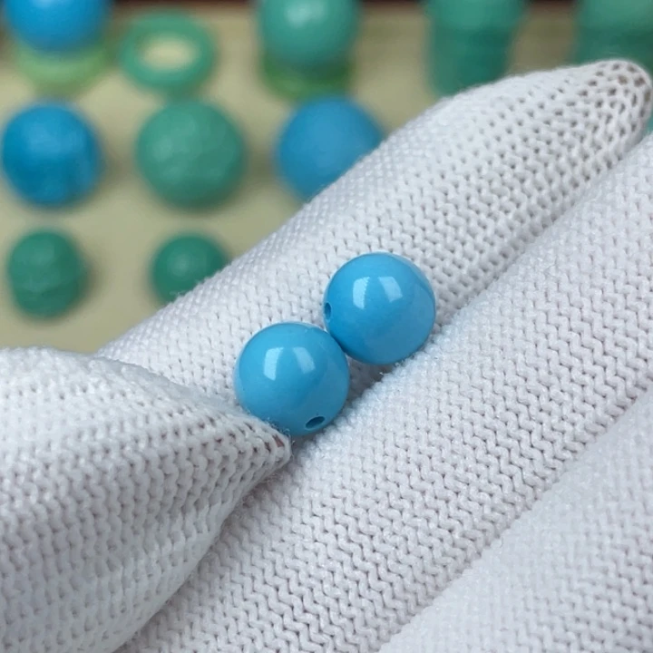 高瓷蓝8mm圆珠一对