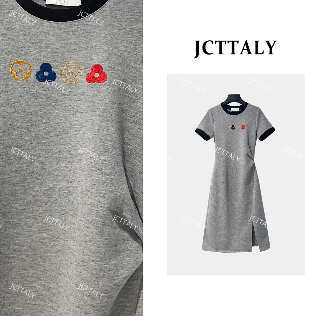 【昕昕I】休闲风极简灰黑微开岔收腰显瘦25夏季连衣裙女JC-A3567