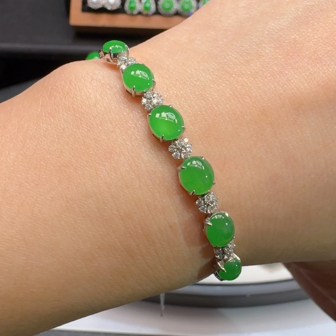 翡翠18K金镶嵌手链48小时鉴赏期