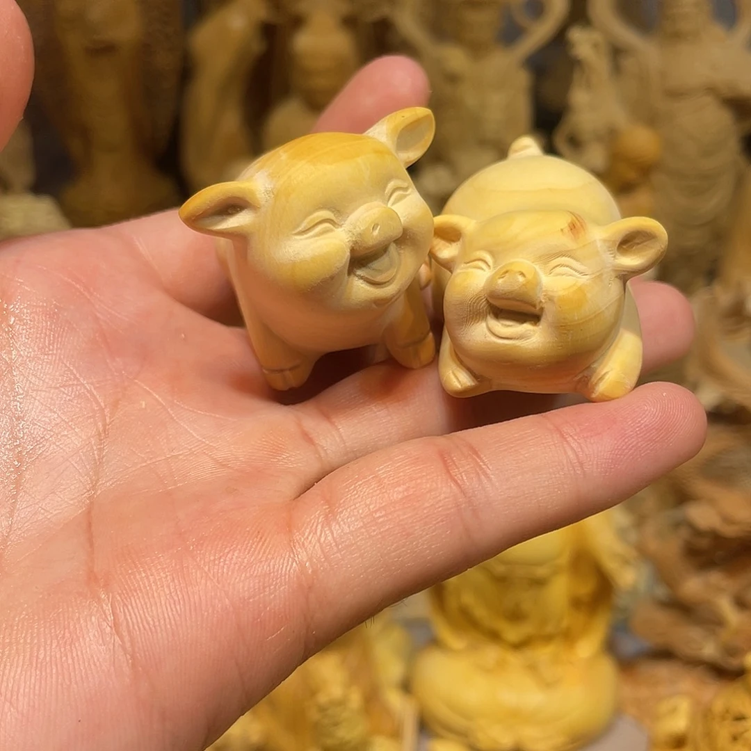 黄杨木瑕疵小猪一对