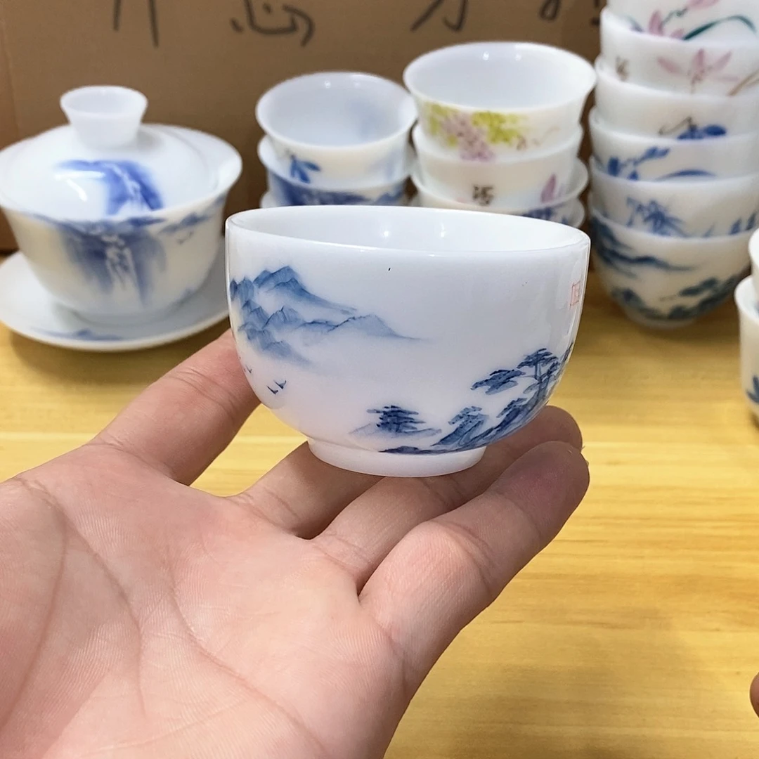 冰种玉瓷手绘主人杯（瑕）100