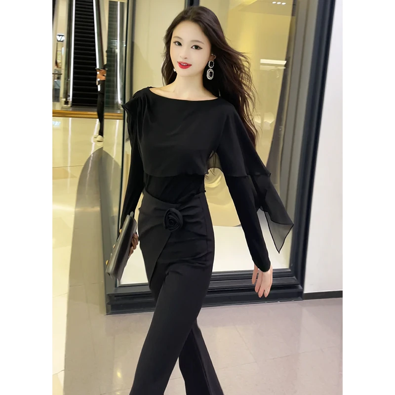 格润雅假两件上衣女时尚洋气秋季新款设计感气质修身显瘦微喇裤