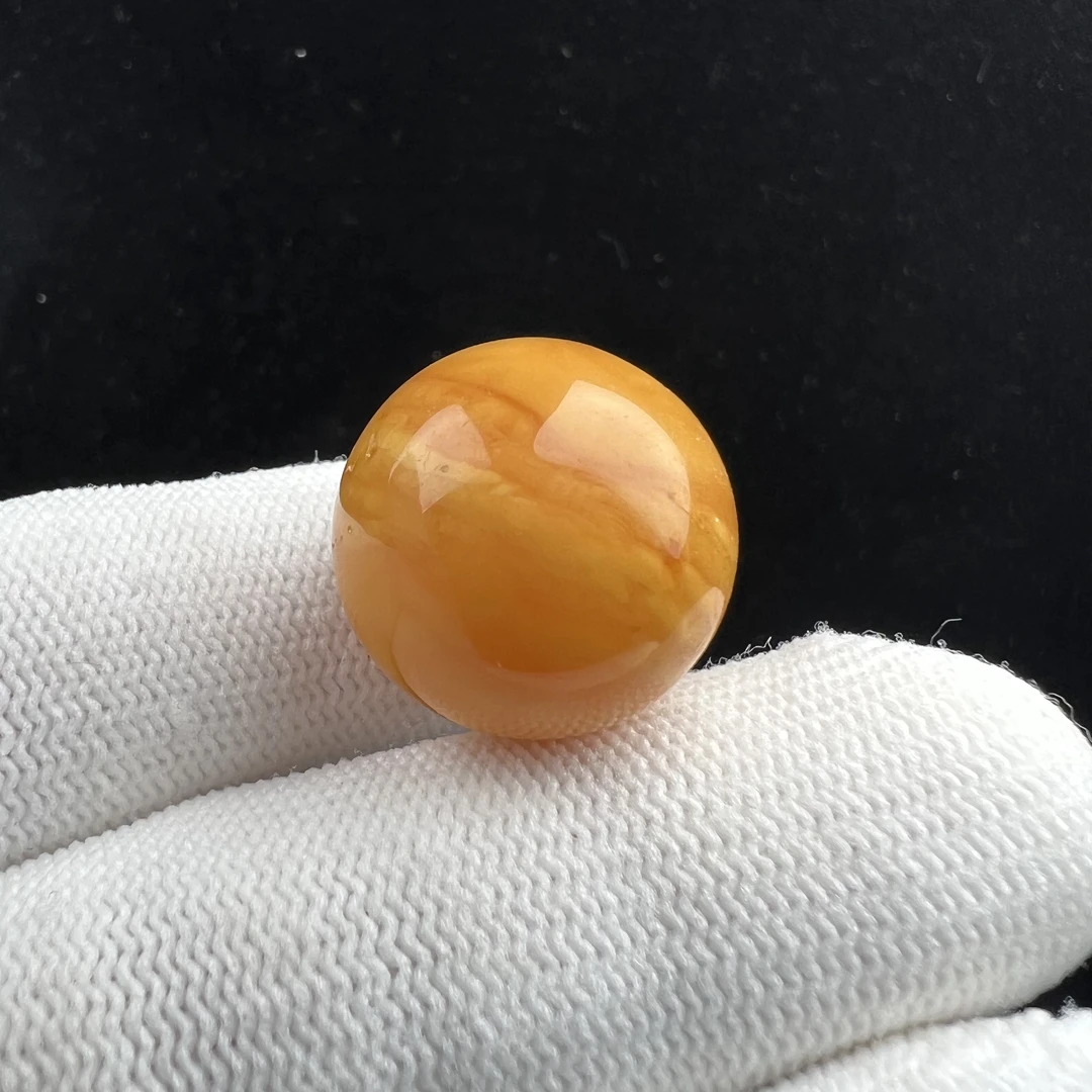 B1335天然蜜蜡瑕疵特价 鸡油黄圆珠20.2mm支持鉴定假一罚十