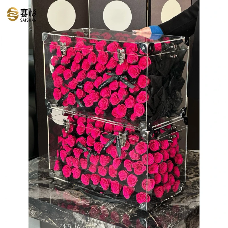 超大亚克力花盒永生花摆件客厅行李箱茶几装饰搬新家乔迁新居礼物