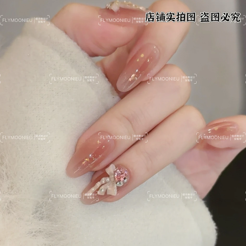 冬韵妍雪  蝶诗舞 纯手工定制美甲贴片  秋冬仙气纯欲穿戴甲10片