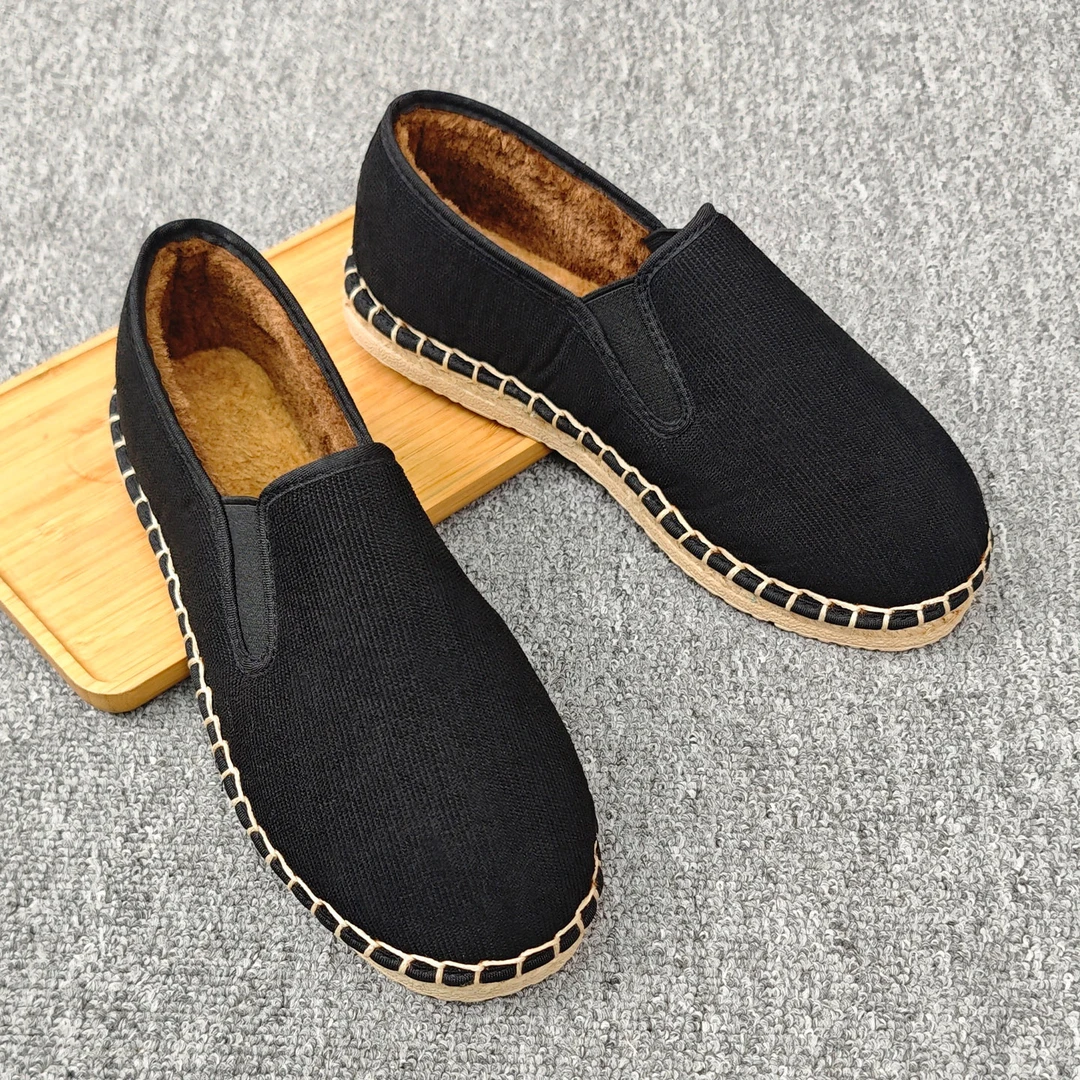 冬季加绒灯芯绒棉鞋老北京布鞋男麻底养脚懒人一脚蹬保暖软底布鞋