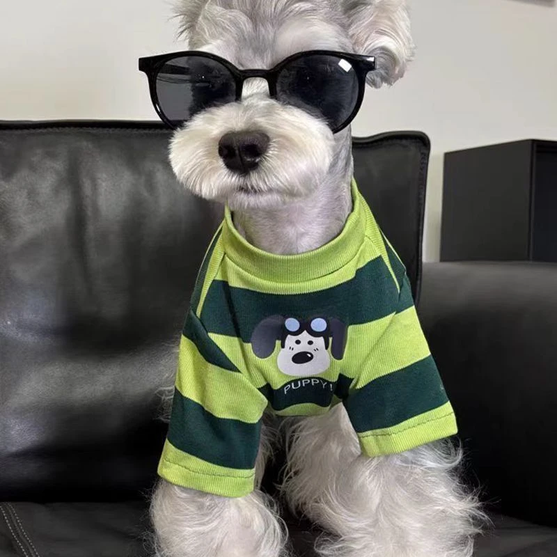 春夏薄款小狗网红比熊雪纳瑞泰迪狗狗条纹短袖狗狗衣服猫咪衣服