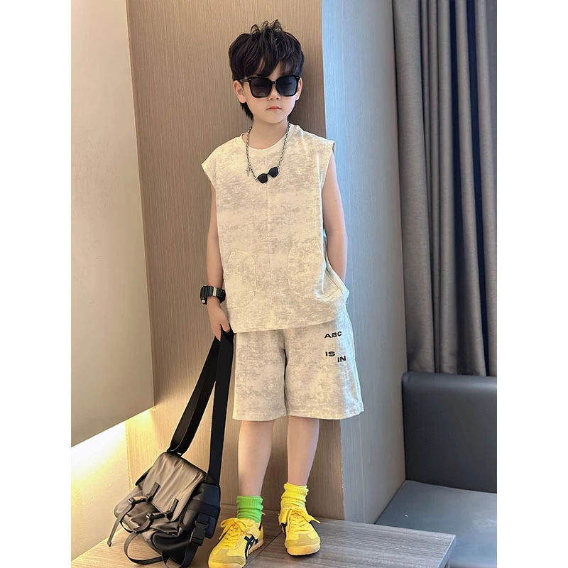 男童夏季休闲百搭新款无袖背心套装中大童帅气韩版舒适潮流两件套