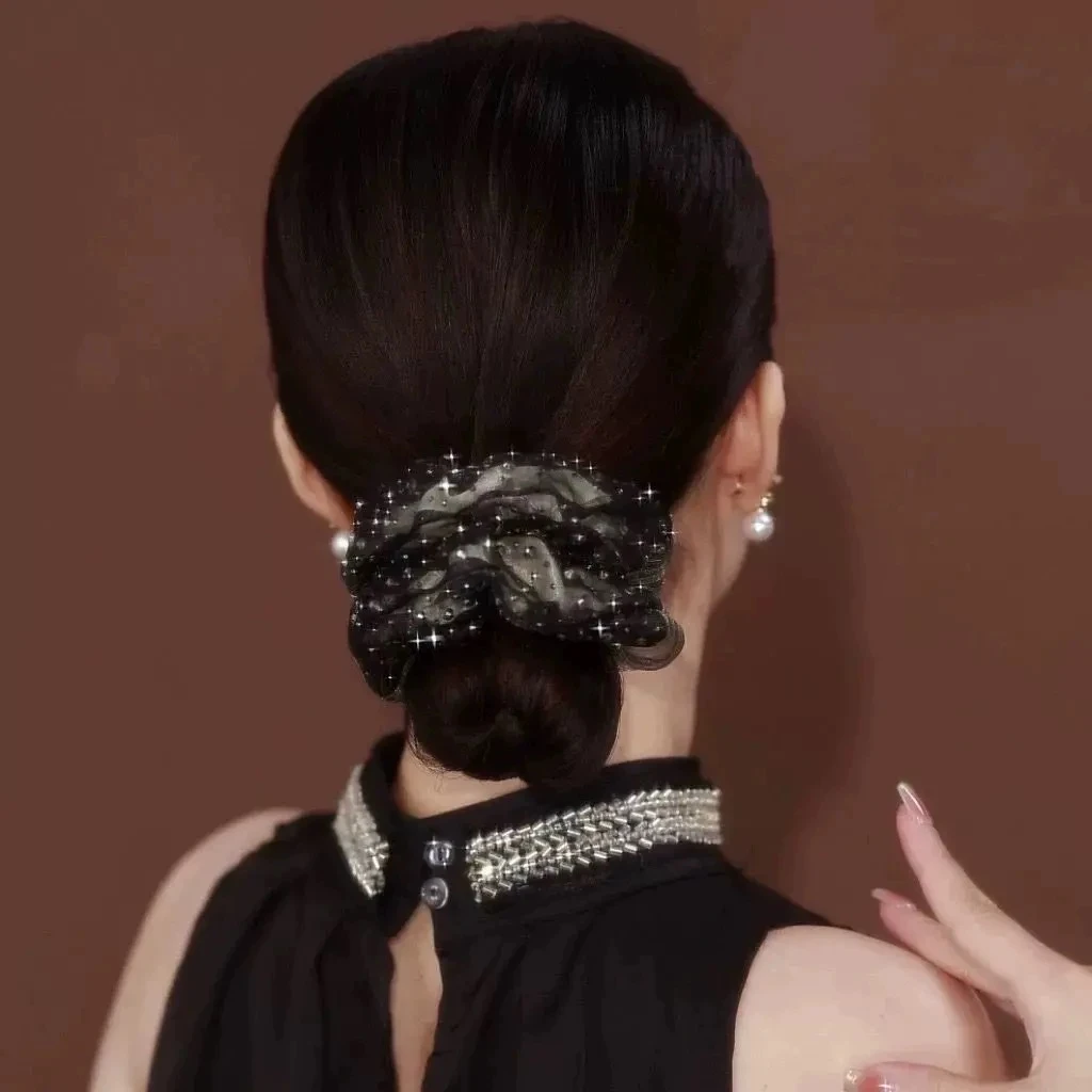 韩版欧根纱发圈满天星镶嵌法式双层水钻甜美气质头花扎头发头绳女