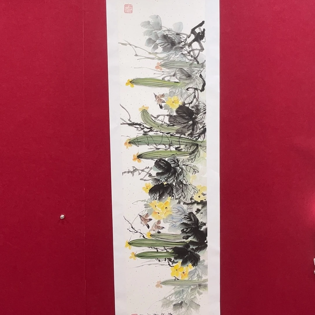 国画龚韵涛老师四尺对开花鸟作品旭