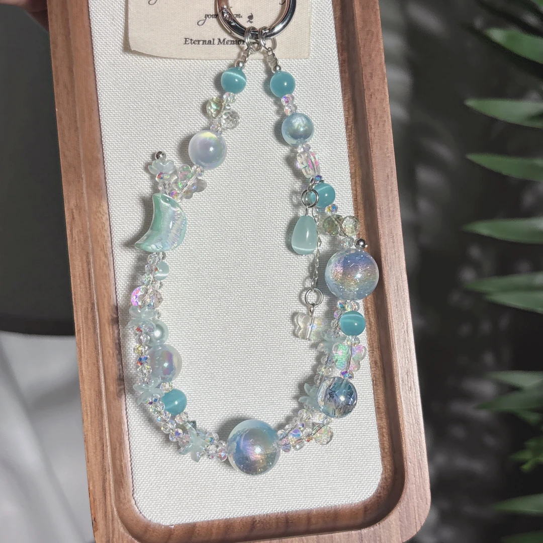 214编码淡蓝月牙原创手机饰品手机挂件手机链