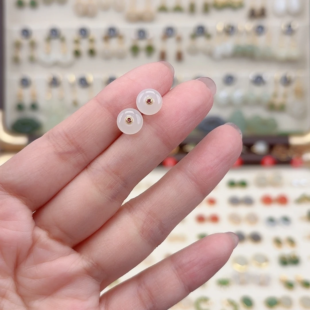 银S925镶嵌和田玉耳饰