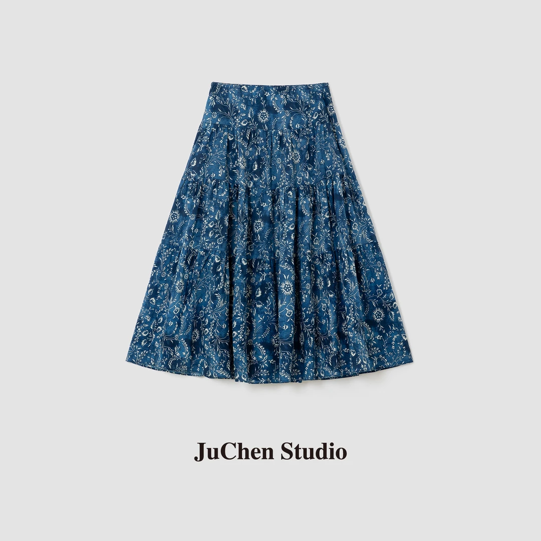 “蓝调碎花半裙”颜值舒适并存清新飘逸伞摆半身裙 SS206011-16