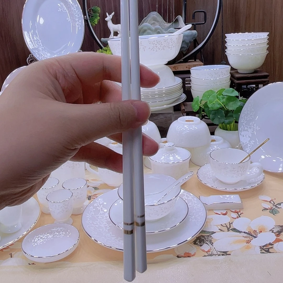 玉瓷白色骨瓷筷10双