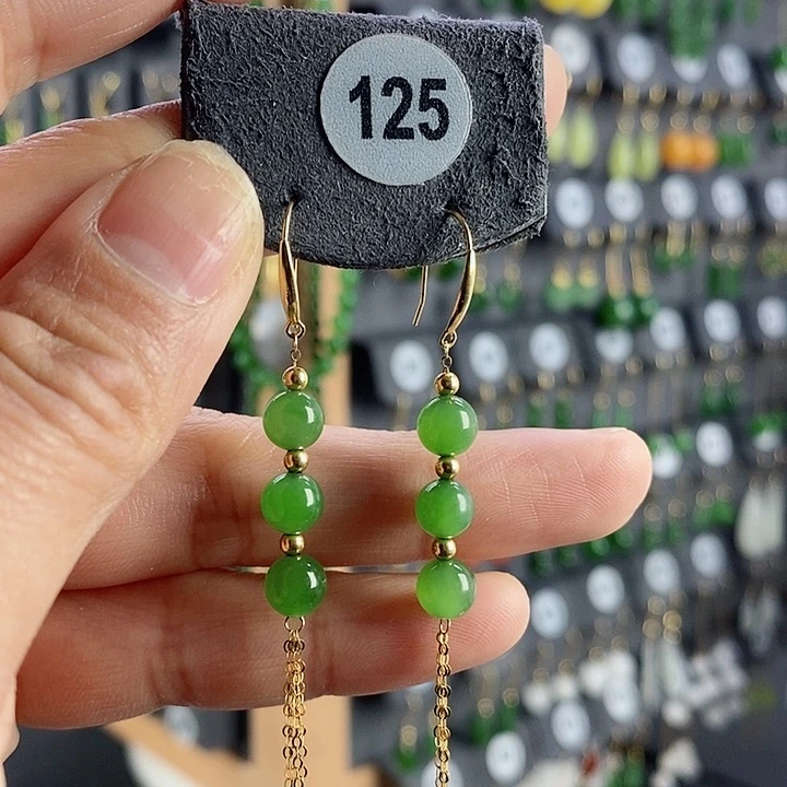 和田玉耳饰18K金镶嵌