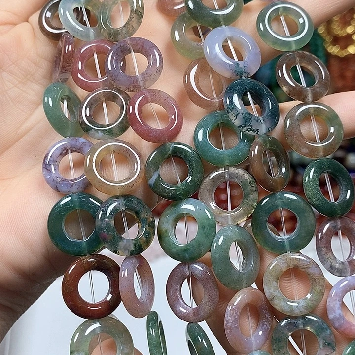玛瑙/玉髓未镶嵌珠宝半成品水草玛瑙卡15-16mm
