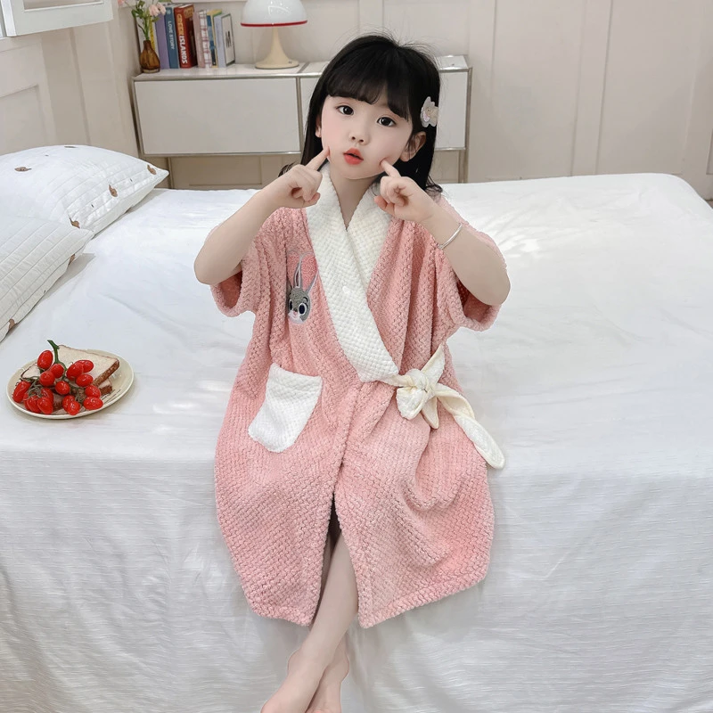 儿童睡袍夏季游泳速干浴袍浴巾韩版卡通风男女童浴袍家居袍秋冬季