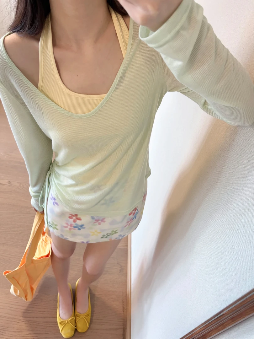 羊城故事 挂脖设计吊带套装初夏防晒罩衫长袖t恤两件套 Y50248928