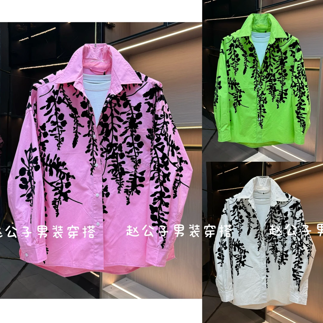 复古树枝古宫庭袖长袖衬衫葡萄藤紫藤花长袖花衬衫外套男女同款