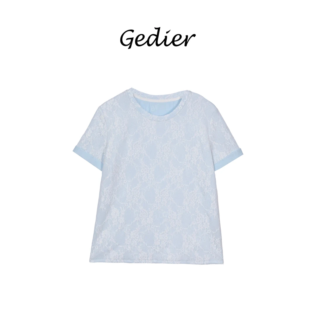 【歌蒂尔Gedier】2025春季欧若风圆领蕾丝花纹短袖上衣 TG510595Y