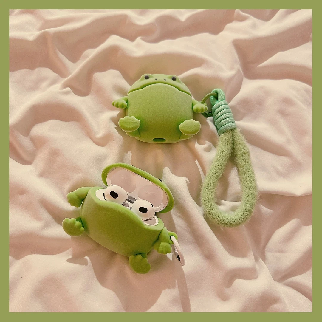 植绒绿色jelly青蛙AirPodsPro1/2苹果4代/3代无线蓝牙耳机套硅胶