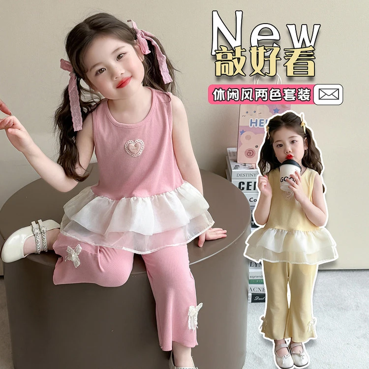 女童装2025新款公主夏季薄款女儿服6-12岁无袖度假休闲套装潮款