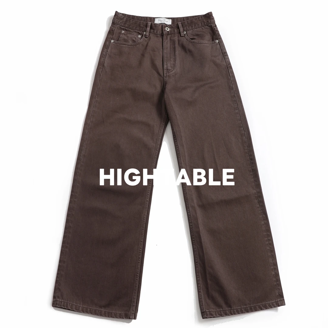HIGH TABLE 25FW康龙巧克力棕色水洗做旧直筒宽松休闲牛仔裤