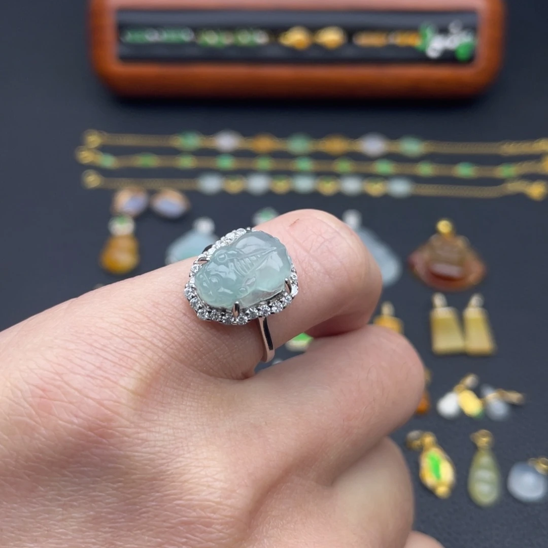 翡翠戒指银S925镶嵌feicuijiezhi