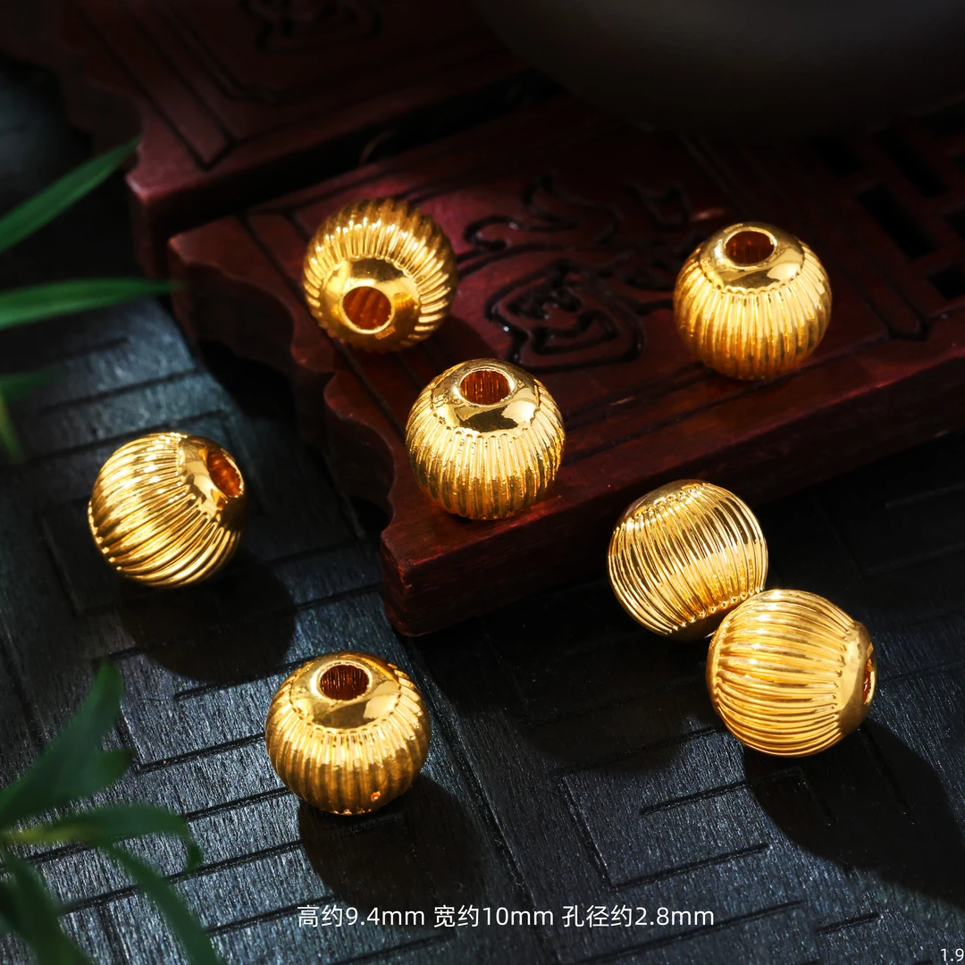 【金豆工厂】18K金10mm灯笼猫眼金珠路路通吊坠隔珠圆珠H