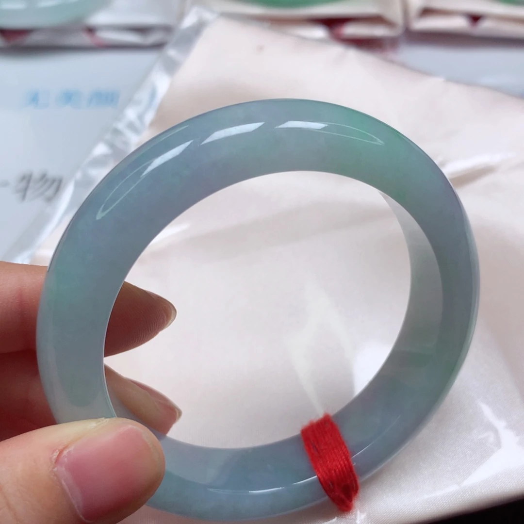 翡翠未镶嵌手镯细腻冰胶蓝春带彩莫奈色5354