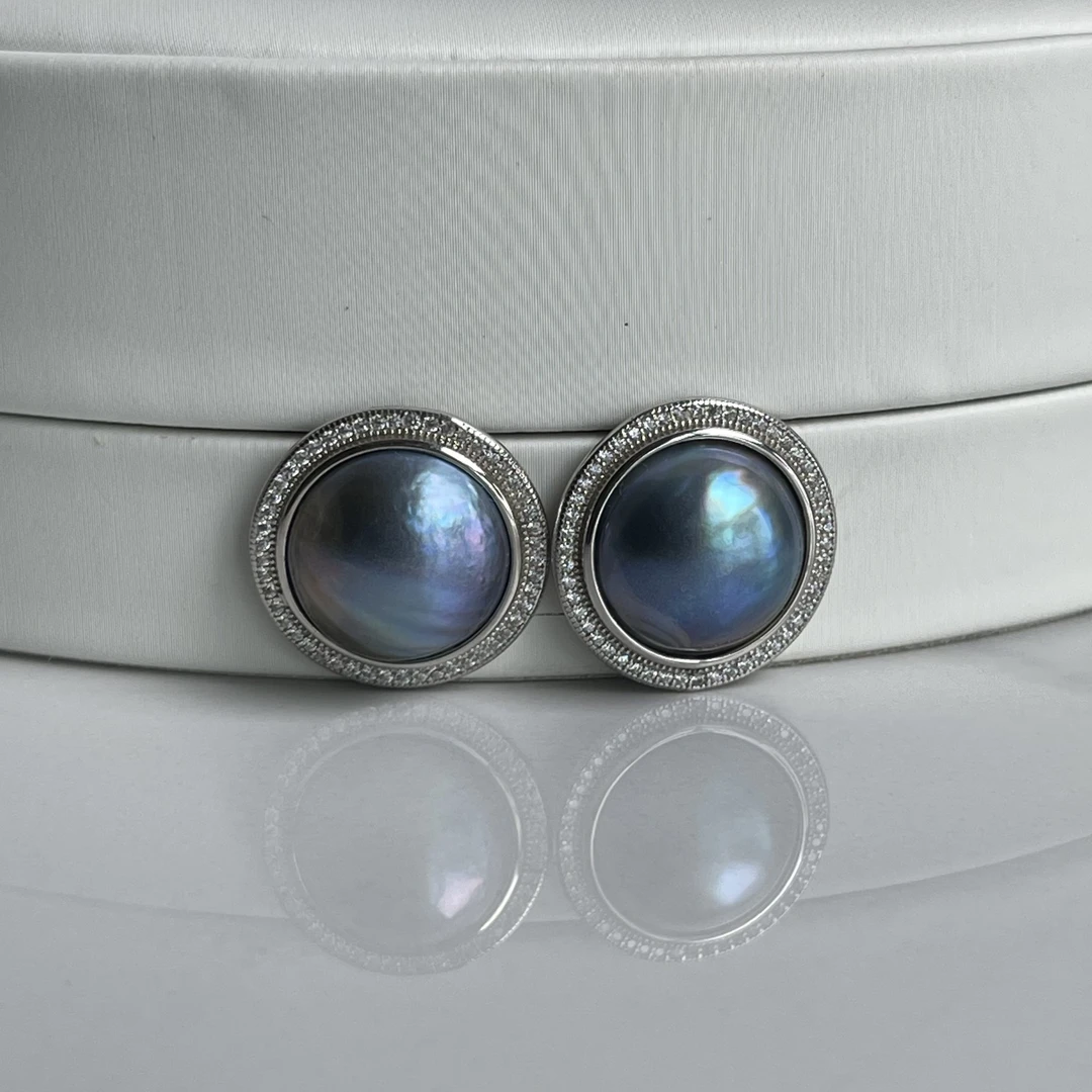 海水星辰蓝马贝珍珠时尚设计款银耳钉