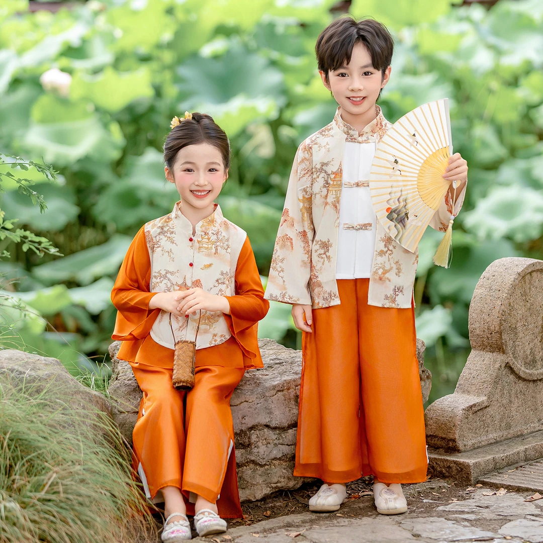 国风男童女童宝宝中国风民族风情汉服春秋古装中式套装
