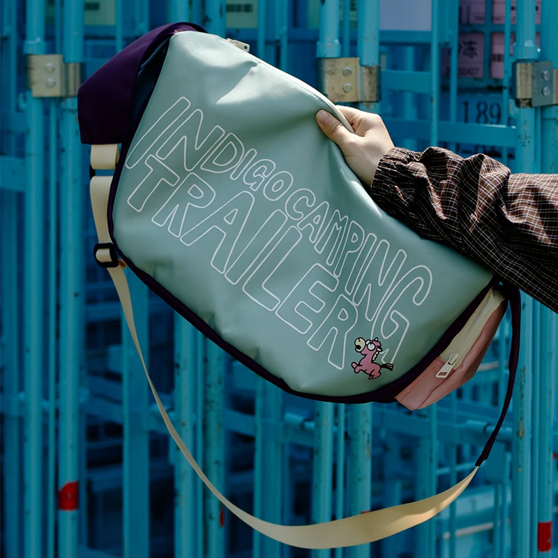 housedesign原创撞色尼龙旅行包加厚机车包大容量单肩斜挎健身包